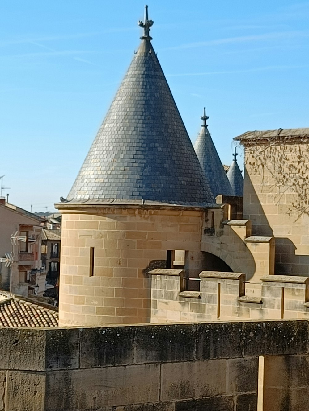 a view of a castle with a clock tower