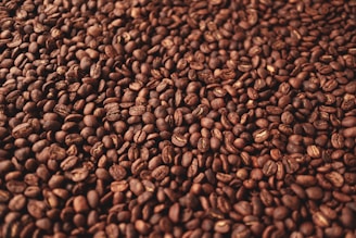 a pile of coffee beans sitting on top of a table