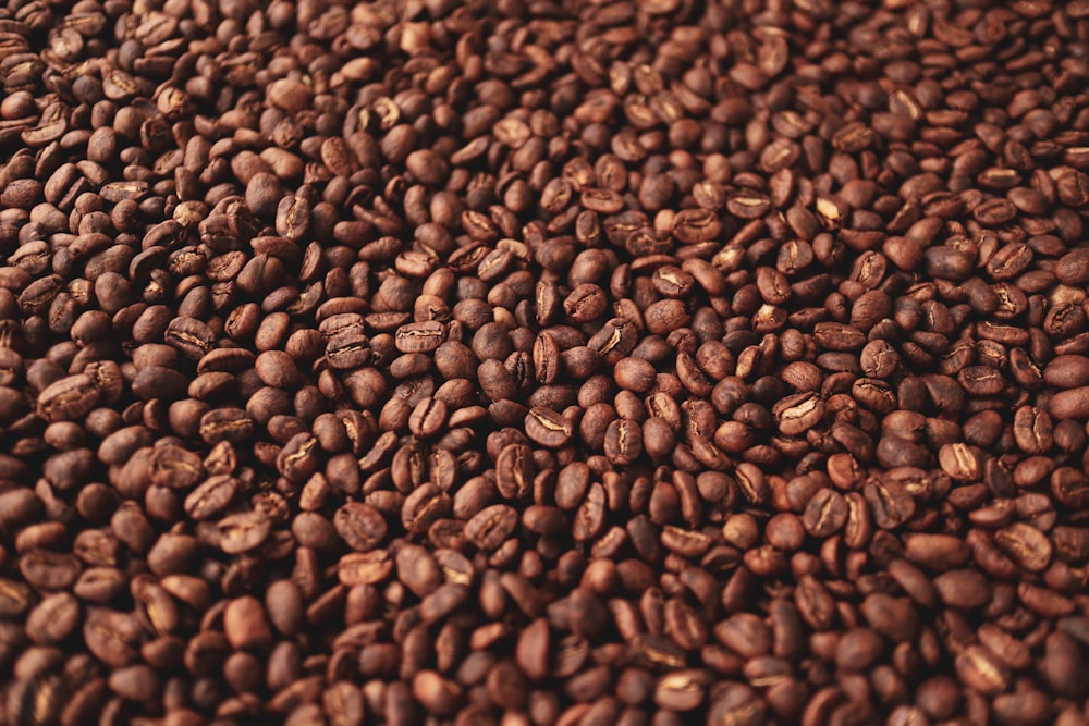 a pile of coffee beans sitting on top of a table