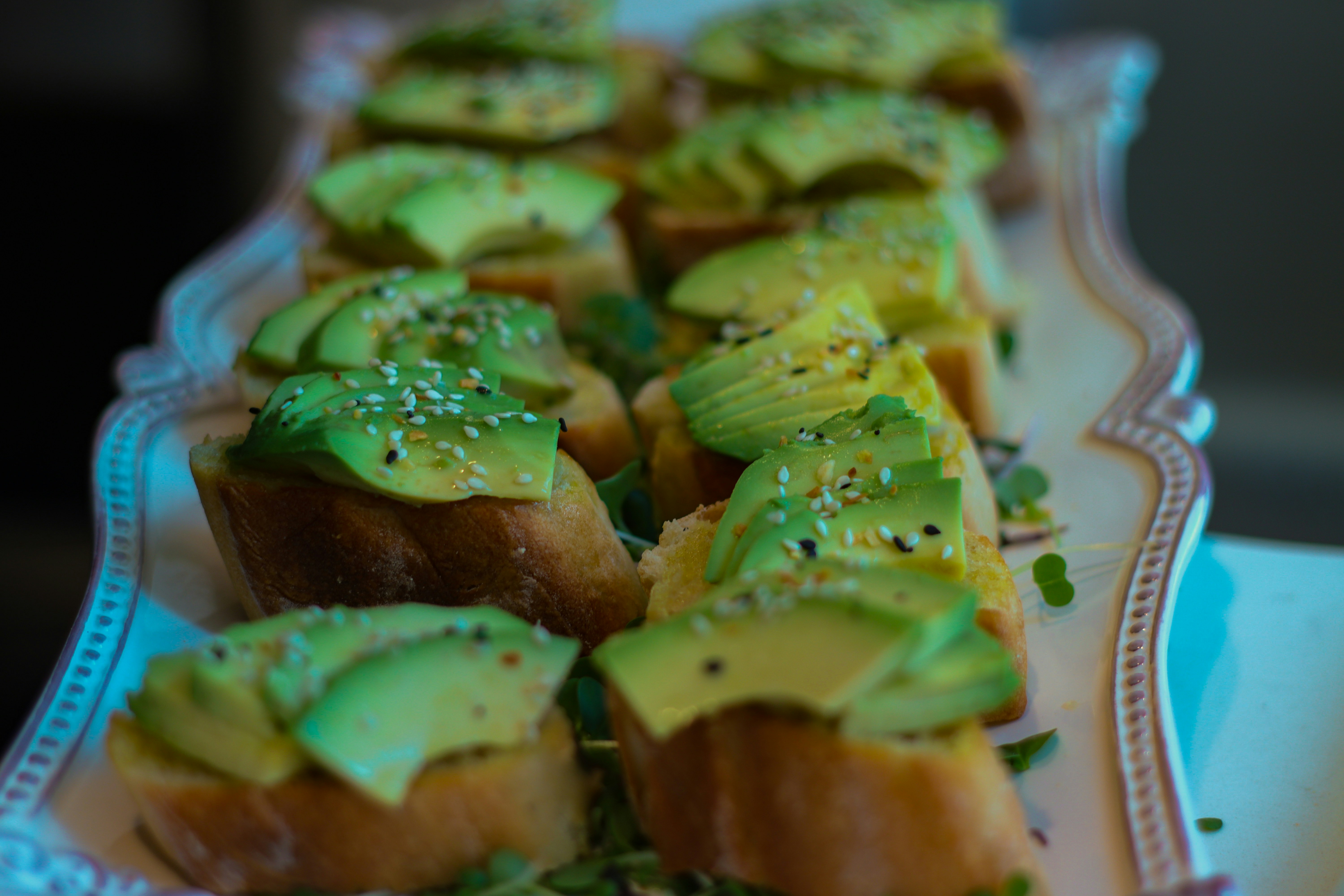 Platter of avocado toasts