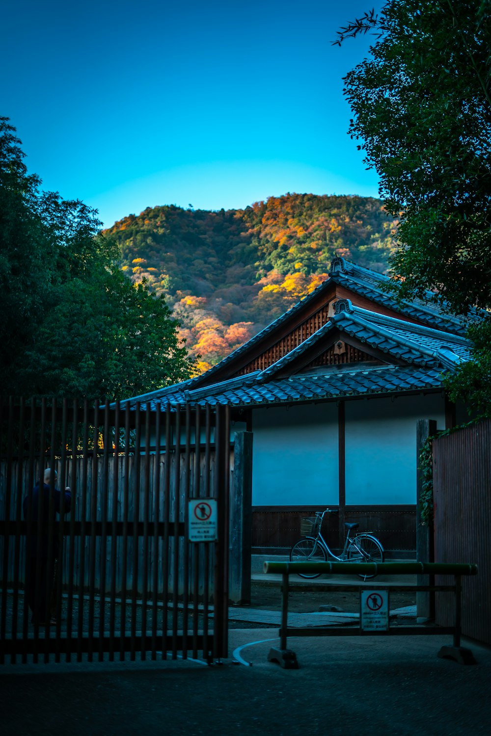 a building with a mountain in the background