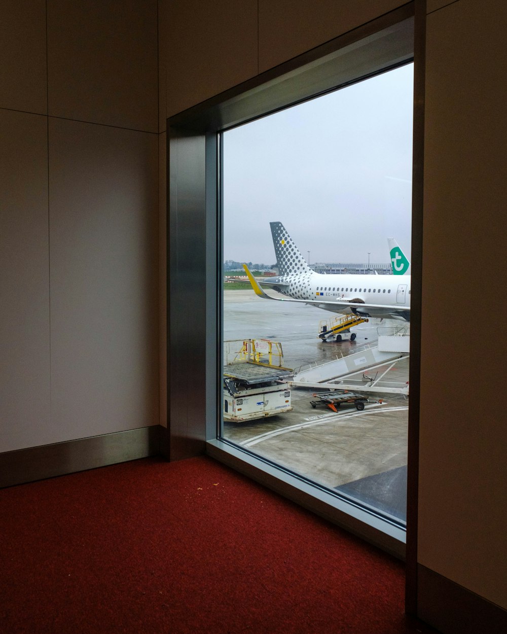 a view of an airport through a window