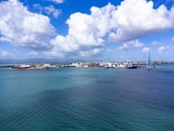 a large body of water with a city in the background