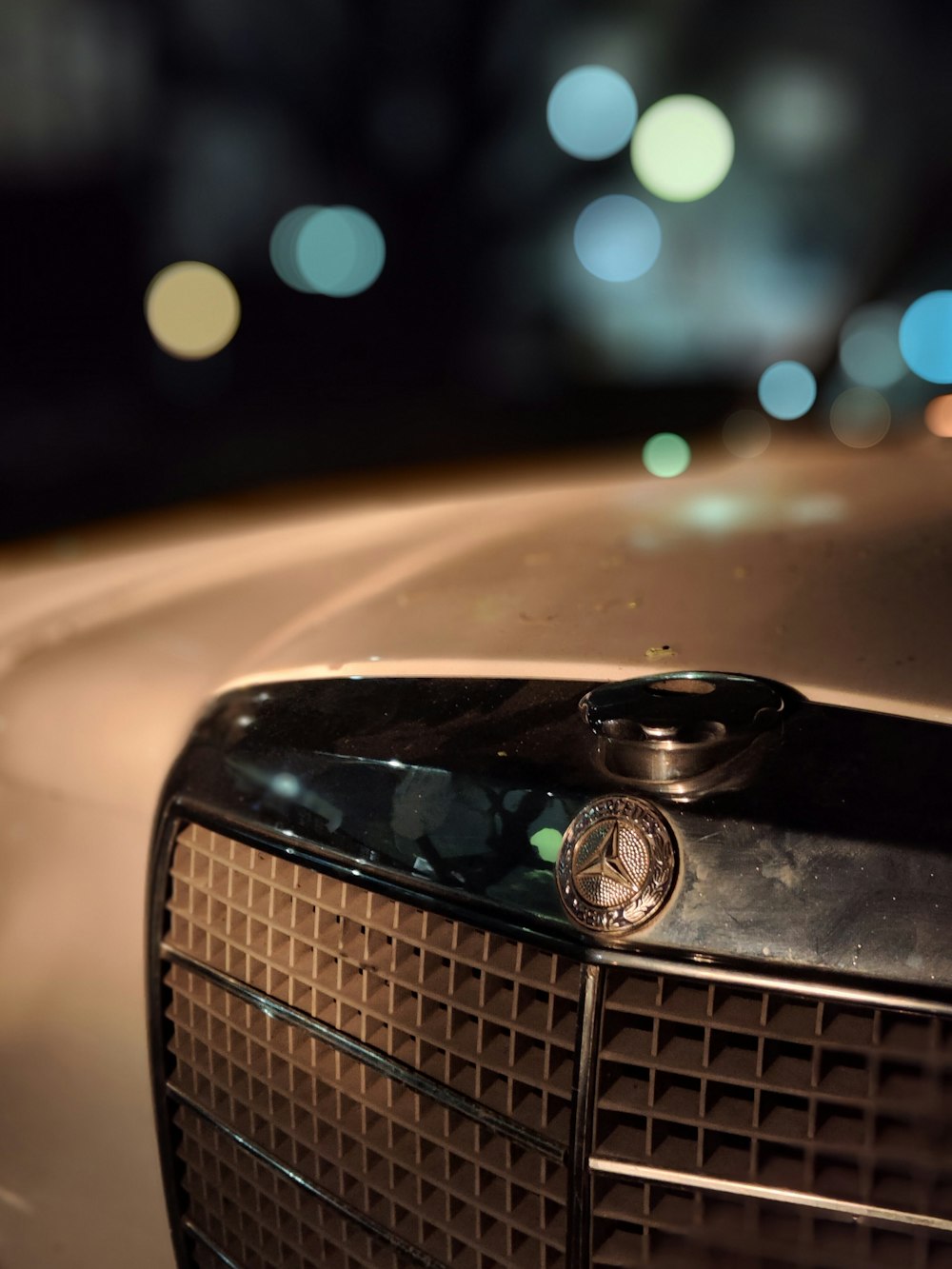 a close up of the front grill of a car