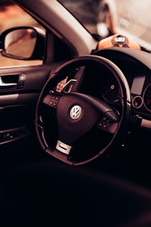 Interior shot of the Volkswagen Golf showing its modern dashboard and comfortable seats.