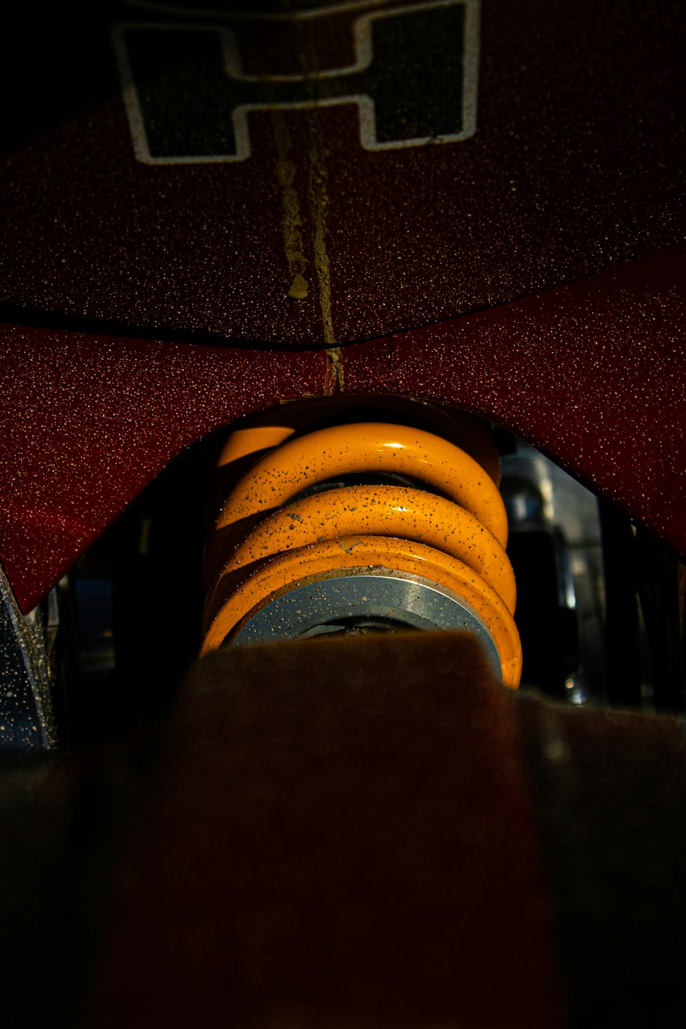 a close up of a car's front suspension