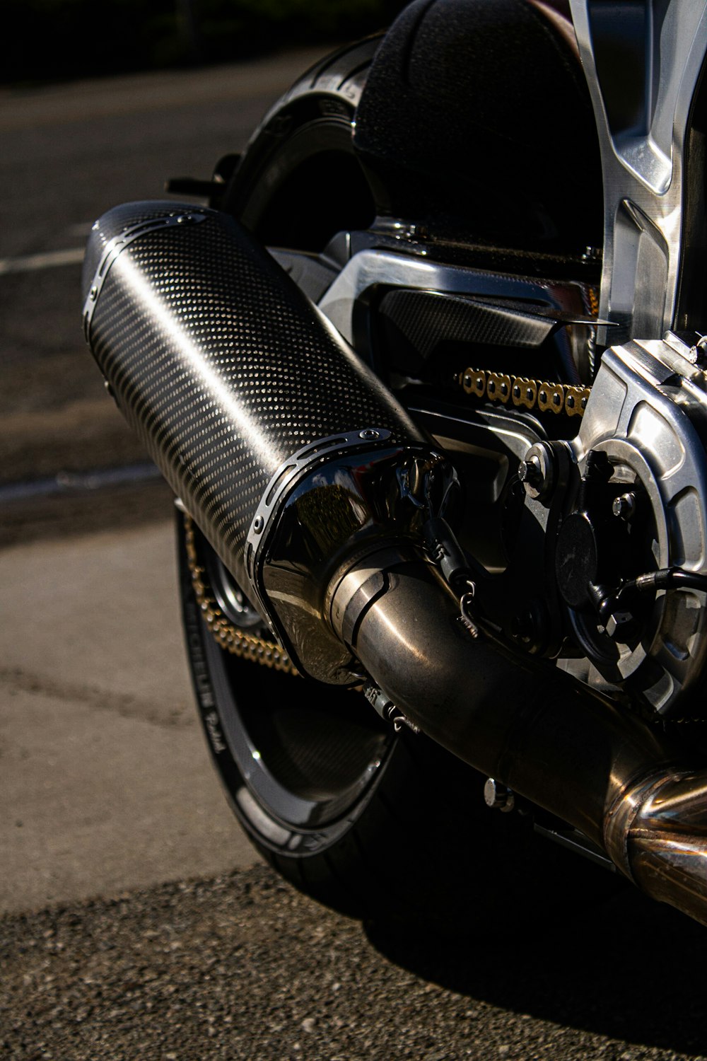 a close up of a motorcycle exhaust system