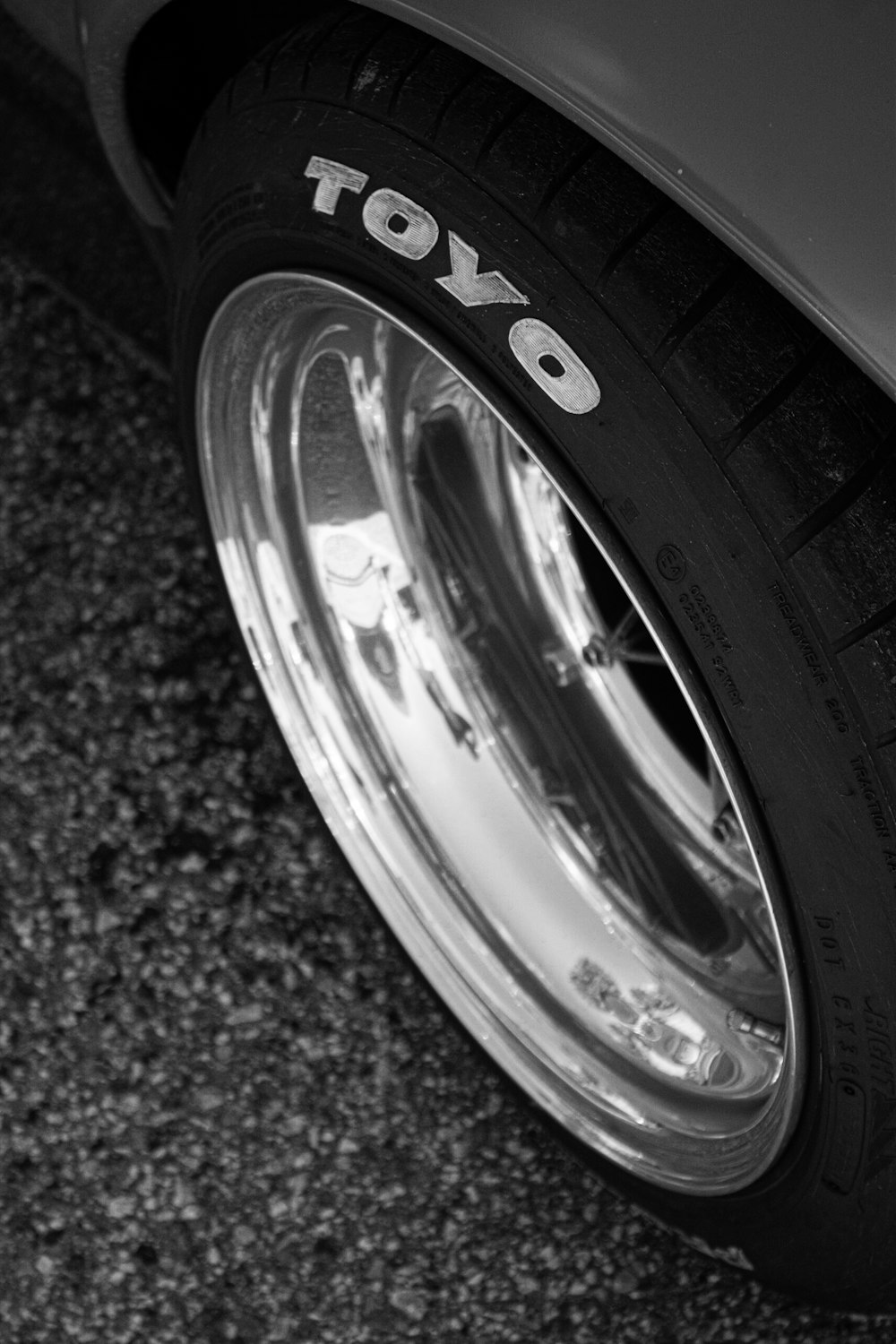 a close up of a tire on a car