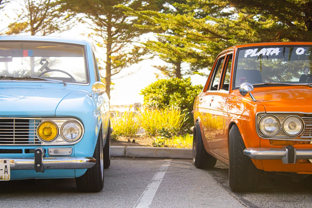 a couple of cars parked next to each other