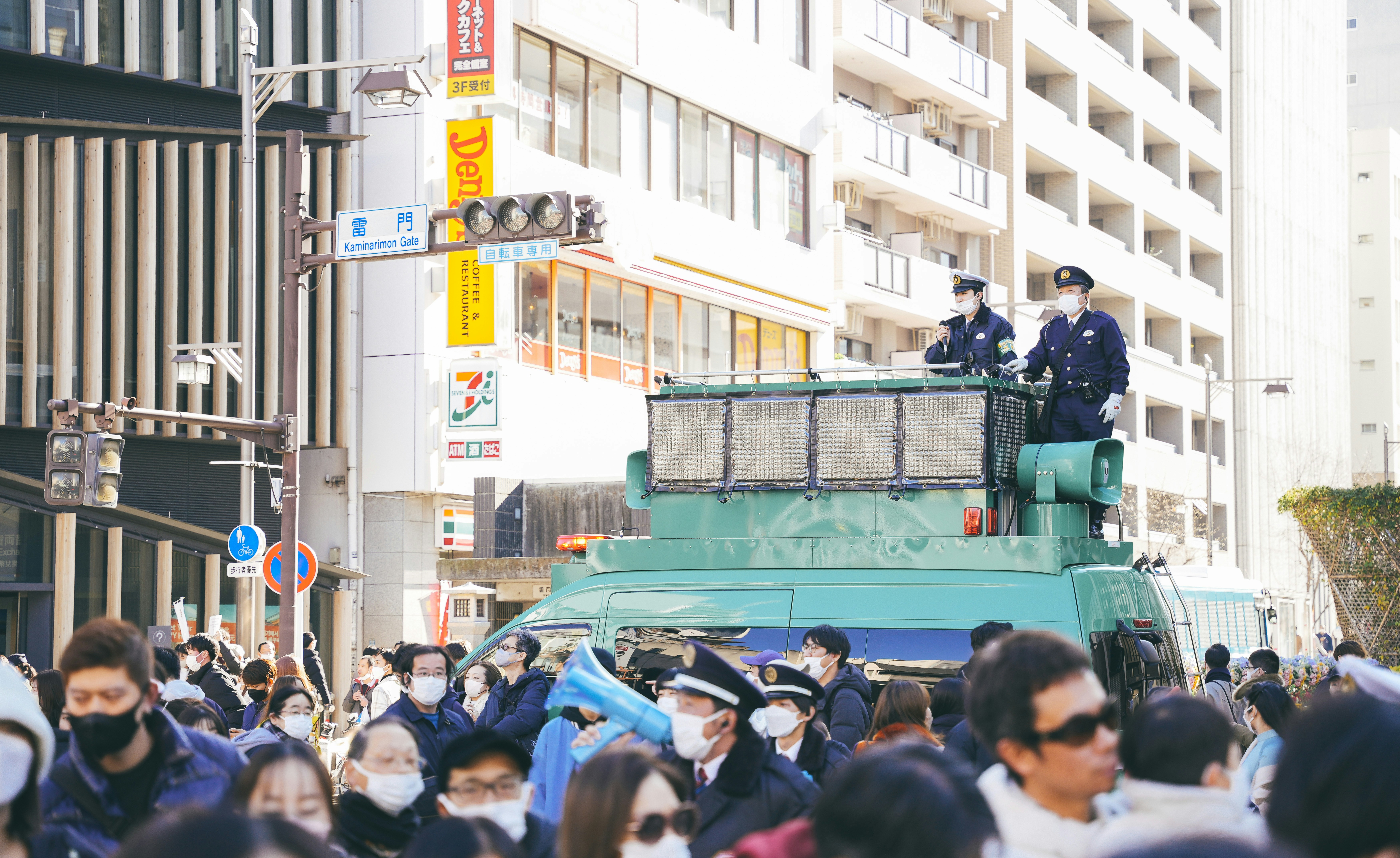 People queuing outside a department store in Japan on January 2nd, 'Fukubukuro' banners visible