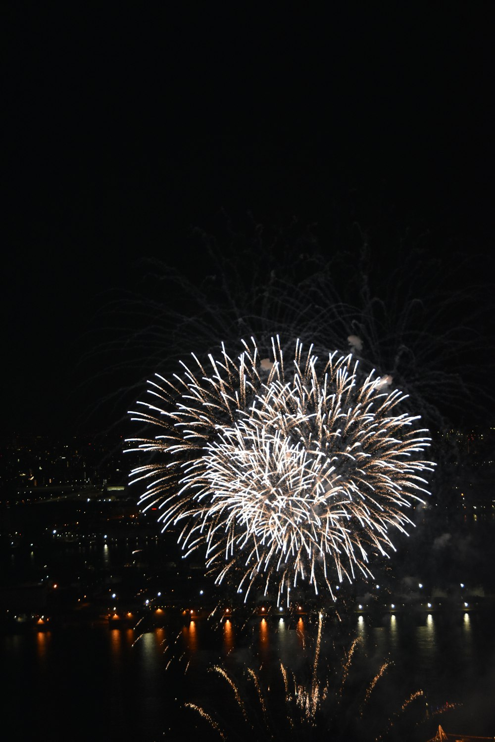 a large fireworks is lit up in the night sky