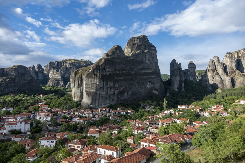 a view of a small village in the mountains