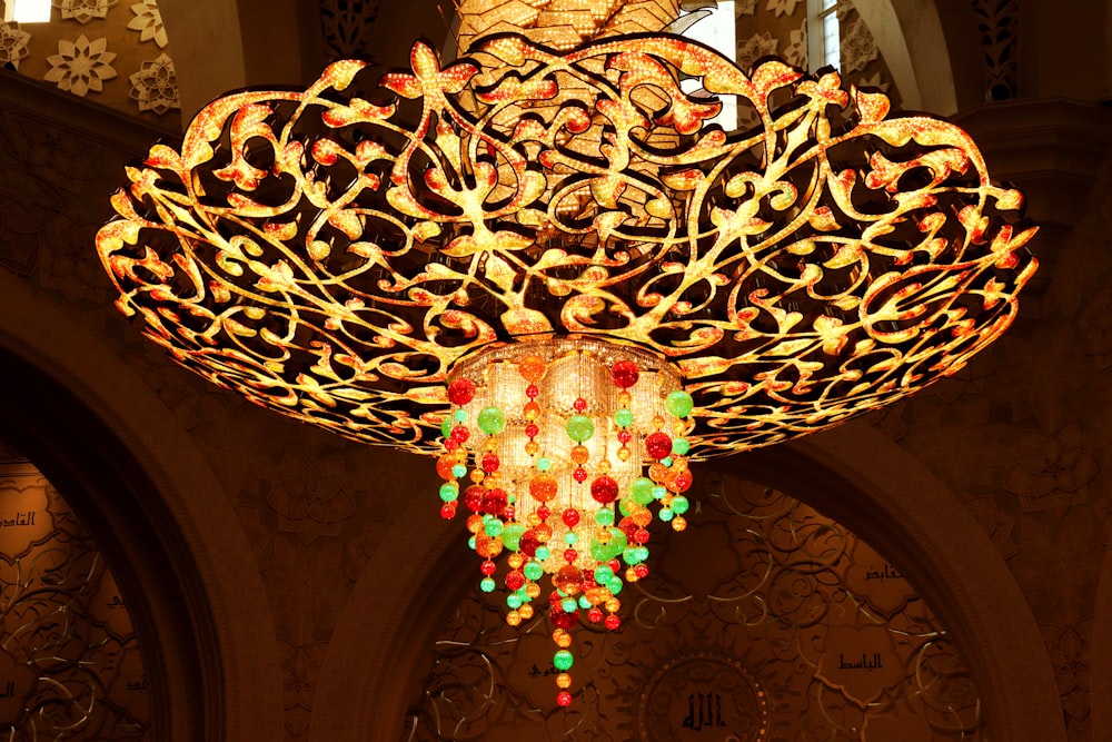 a chandelier hanging from the ceiling of a building