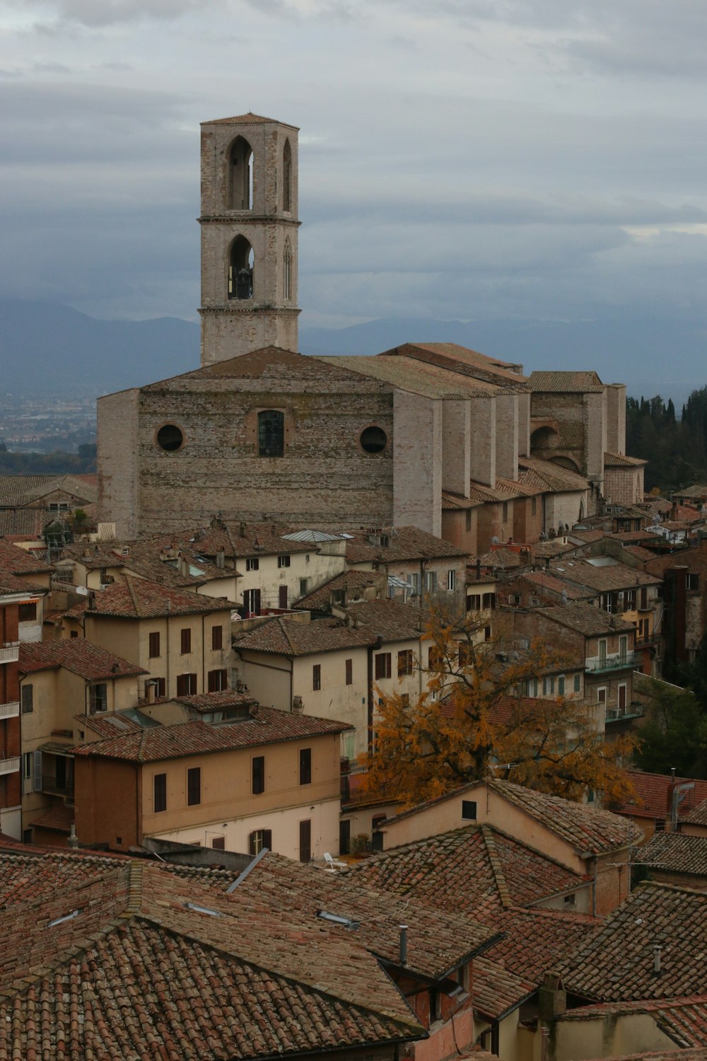 a view of a city with a clock tower