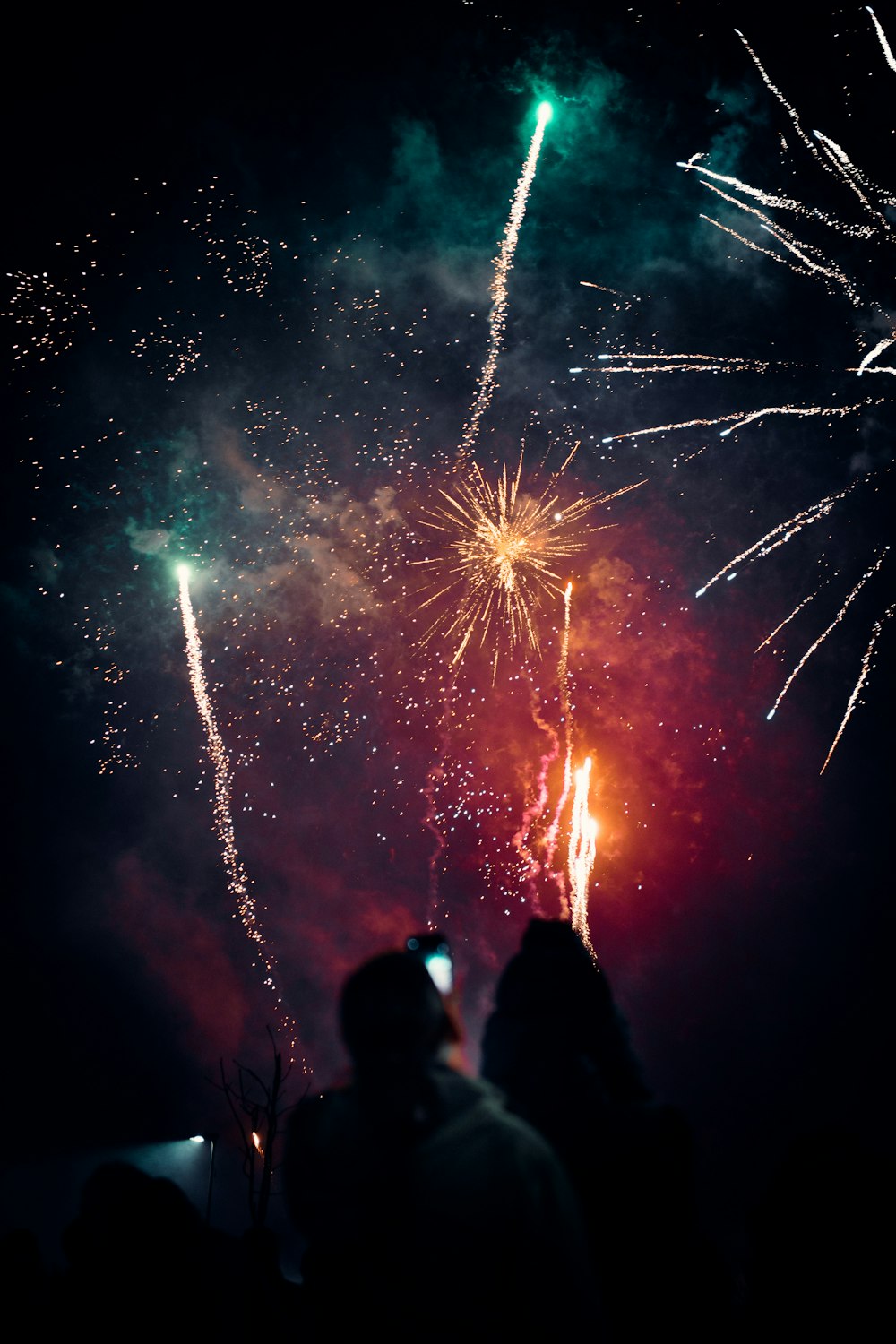 a group of people watching a fireworks display