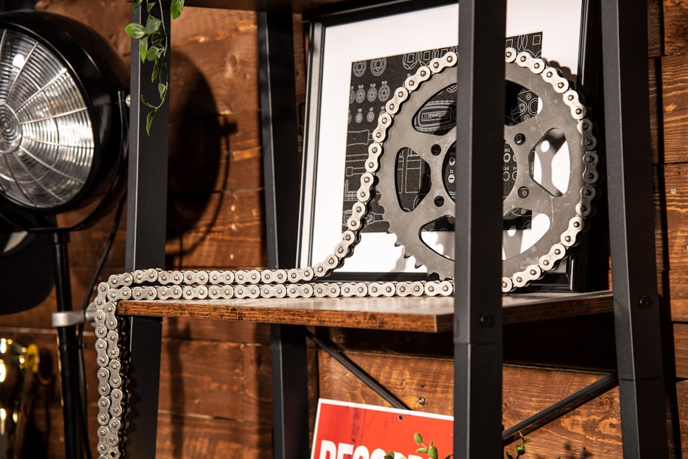 a picture of a bike chain on a shelf