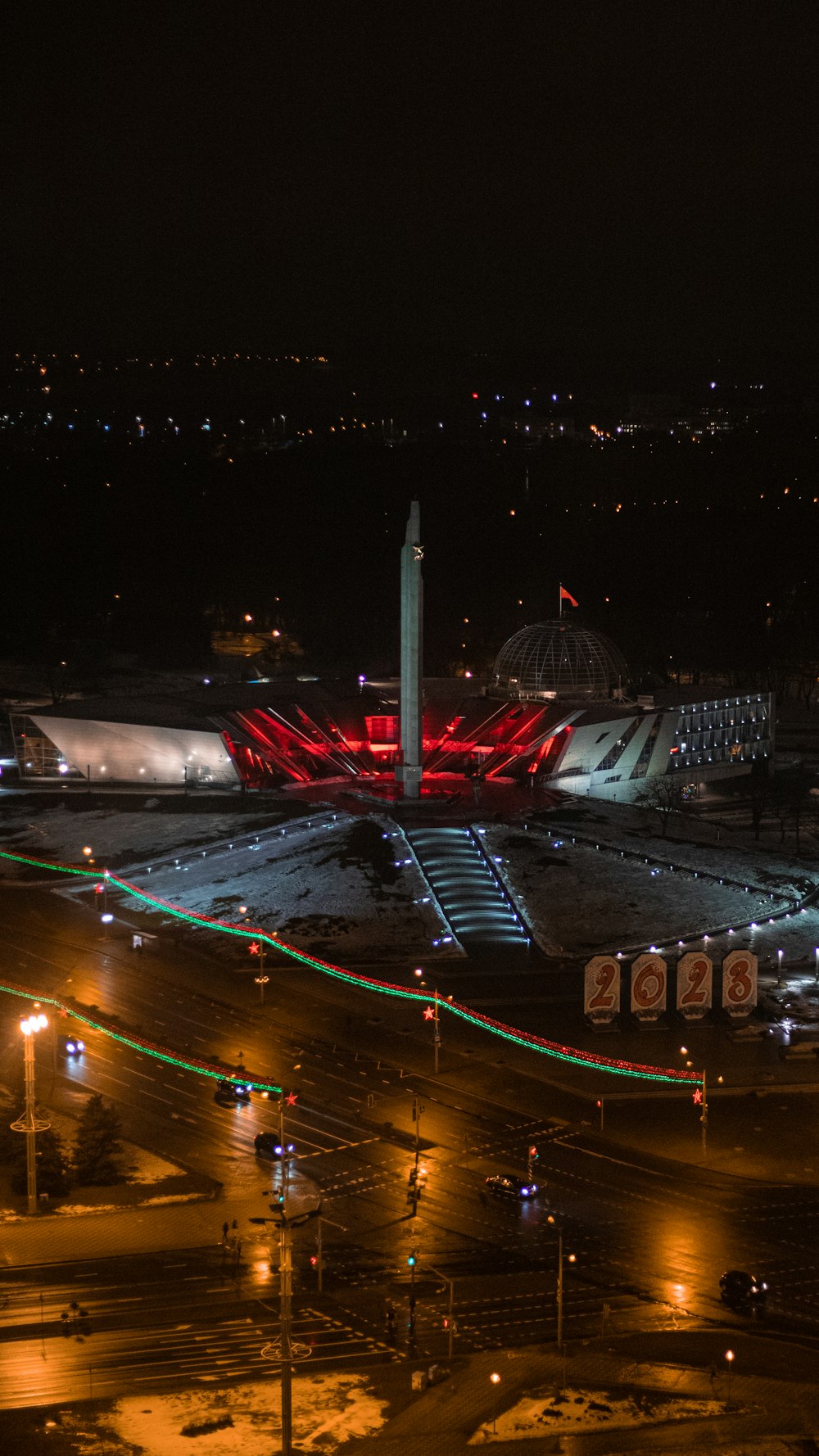 a night view of an airport with lights