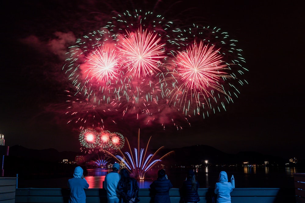 a group of people watching a fireworks display