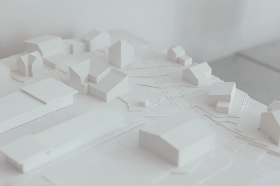 Scale model of a city with buildings and streets