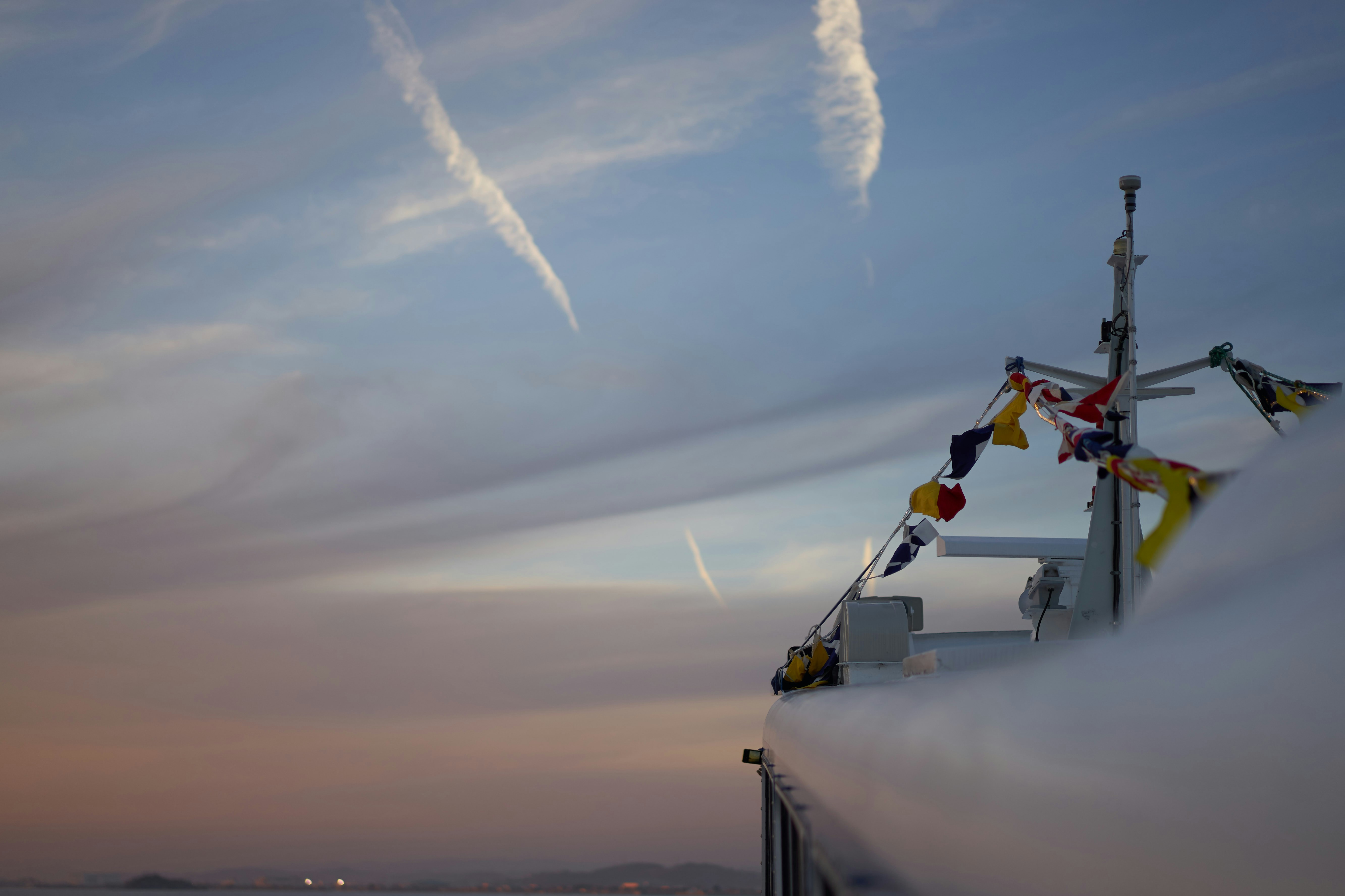 a view of the sky from the deck of a boat