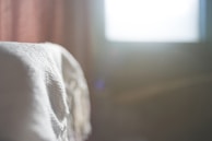 Soft sunlight filtering through a sheer silk curtain, creating a serene and elegant atmosphere.