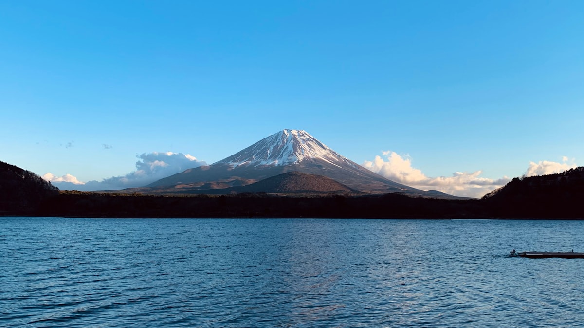 Mount Fuji reflected in Lake Ashi Hakone Japan clear day