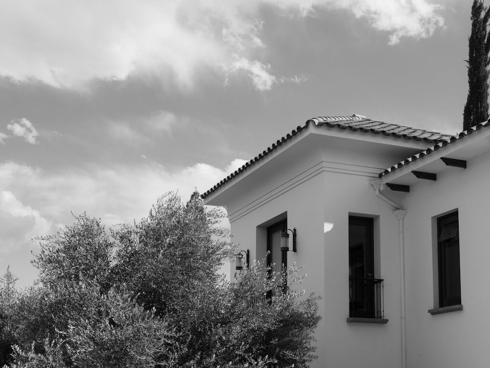 a black and white photo of a house