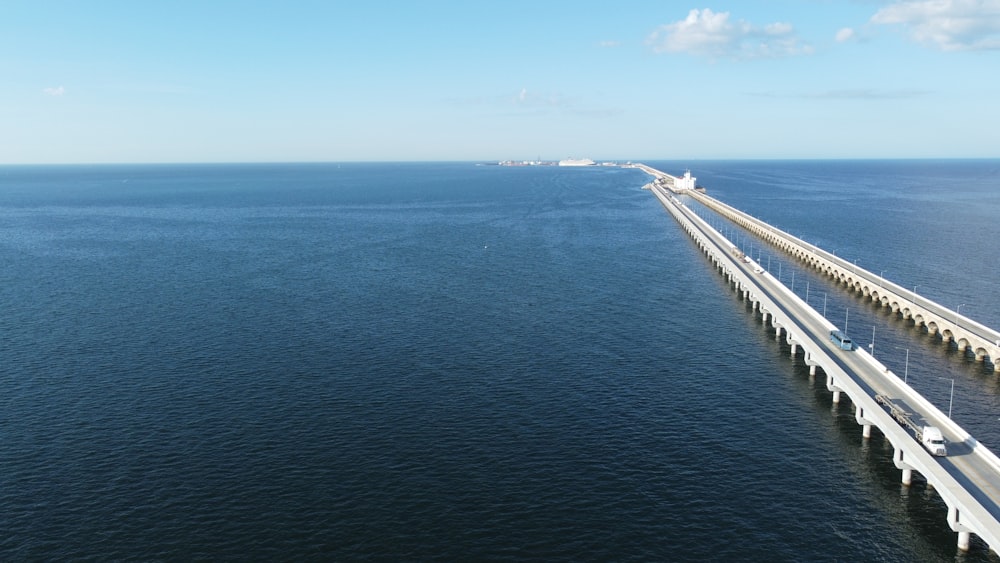 a long bridge over a large body of water