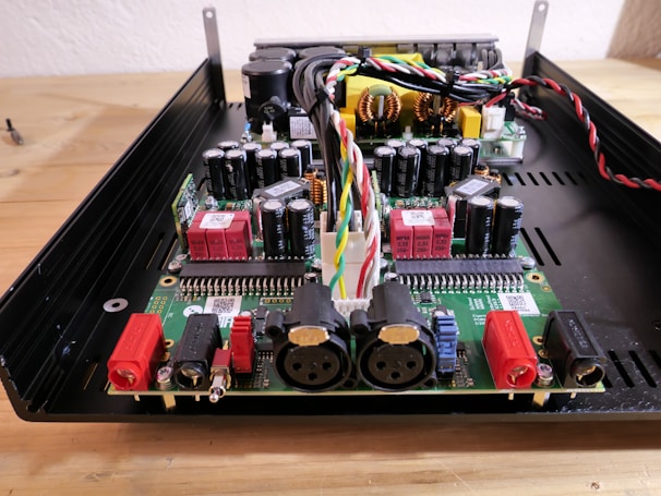 a close up of an electronic board on a table