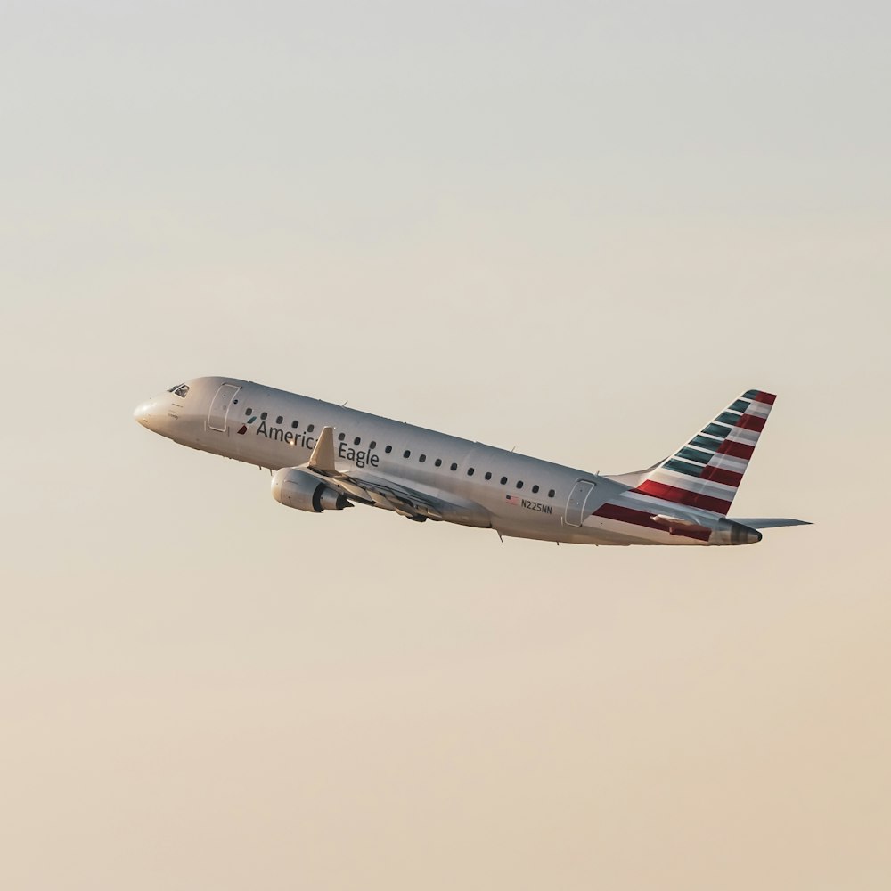 a large passenger jet flying through a cloudy sky