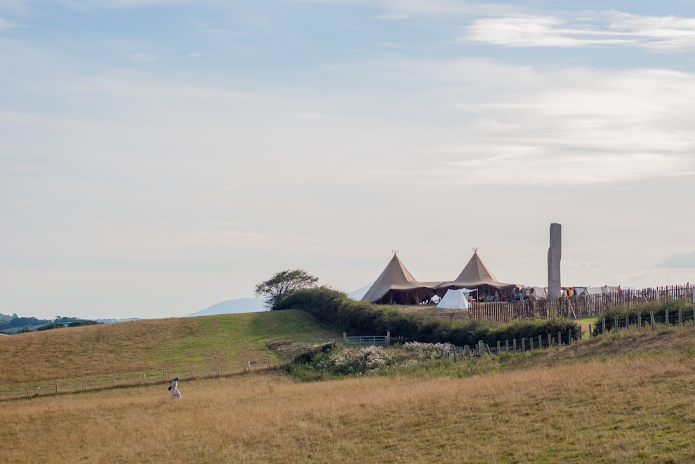 a group of people standing on top of a lush green hillside