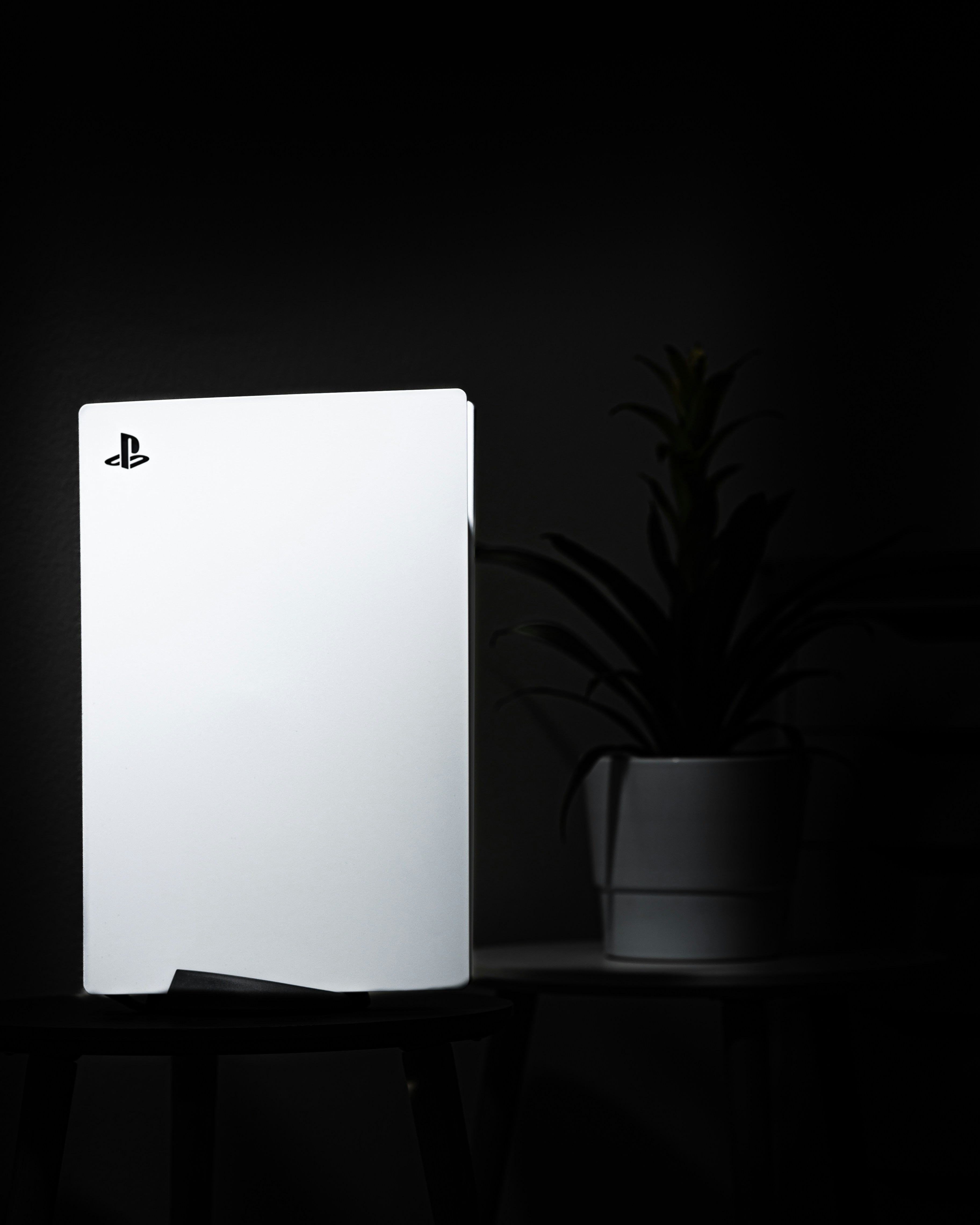 PlayStation 5 white console on dark background