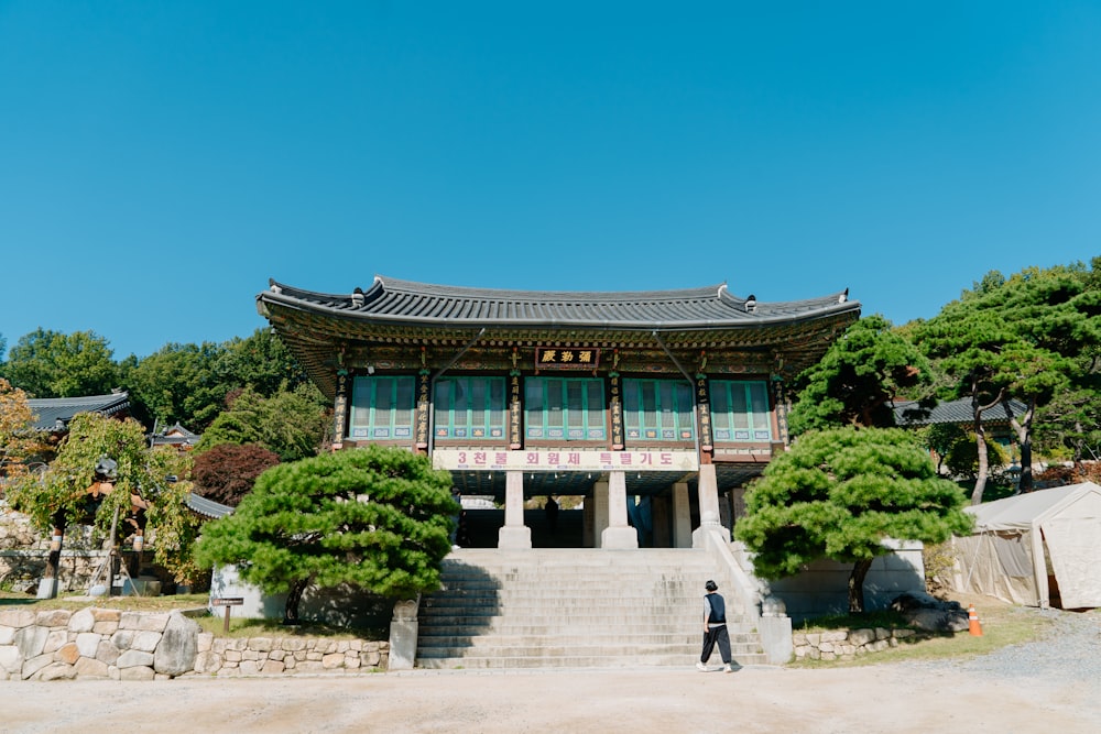 a person standing in front of a building