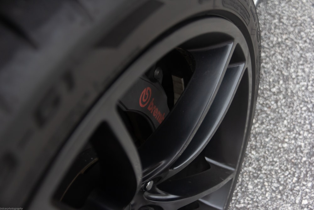 a close up of a tire on a car