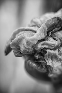 Artistic black and white composition focusing on textures and shapes of recycled designer clothes.