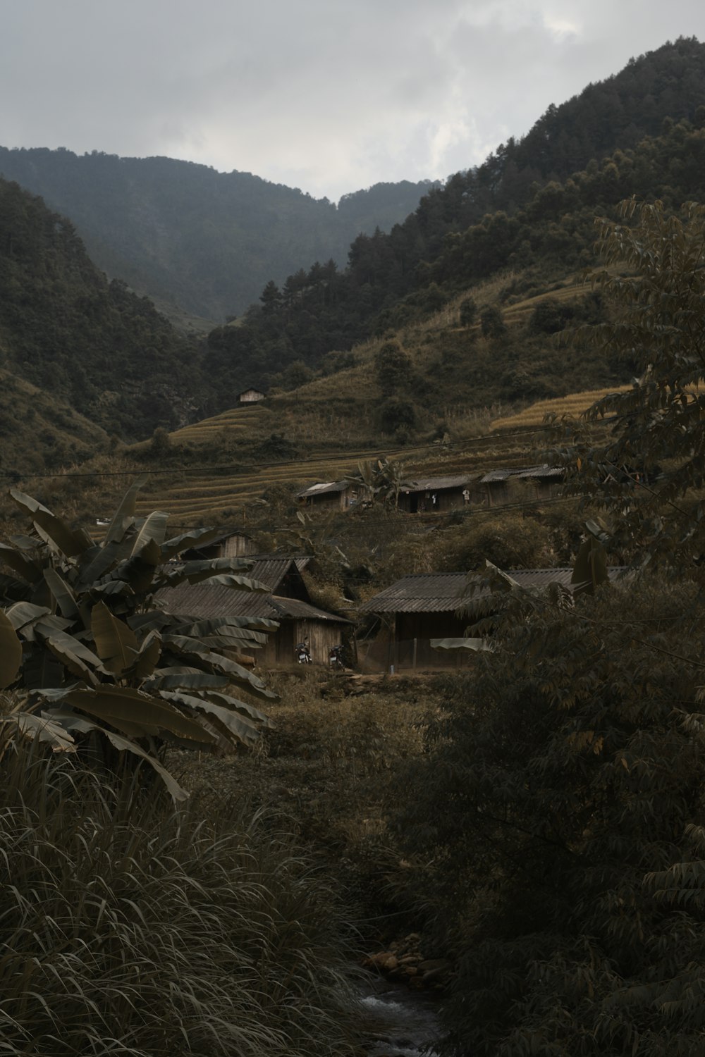 a small village in the middle of a mountain range