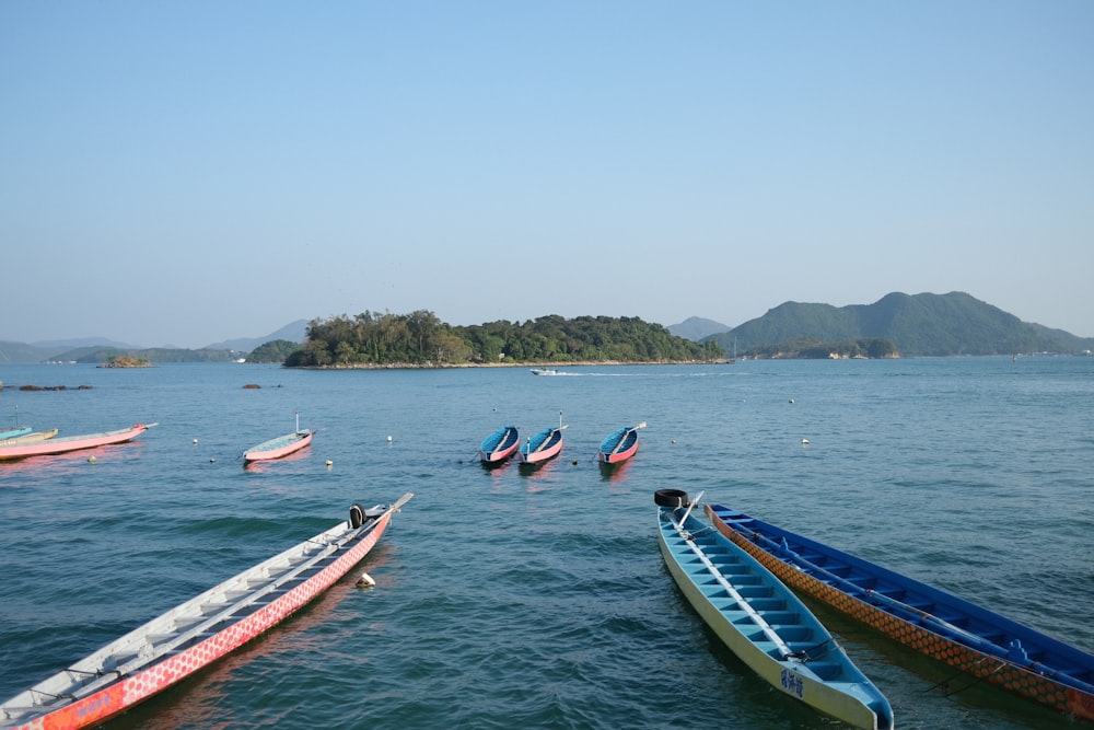 a number of small boats in a body of water