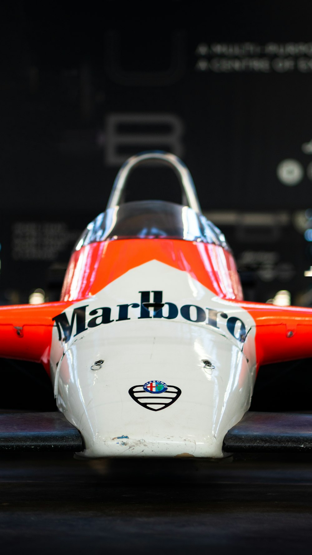 a close up of the front of a racing car