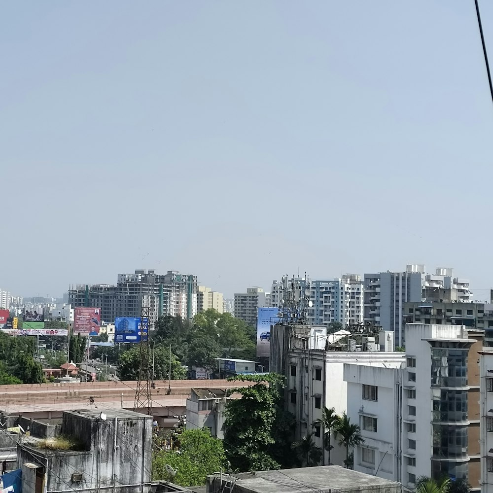 a view of a city with tall buildings