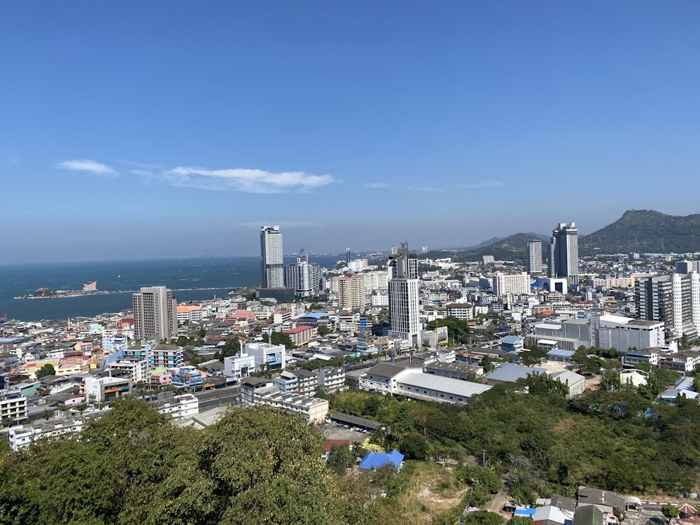 a view of a city with tall buildings