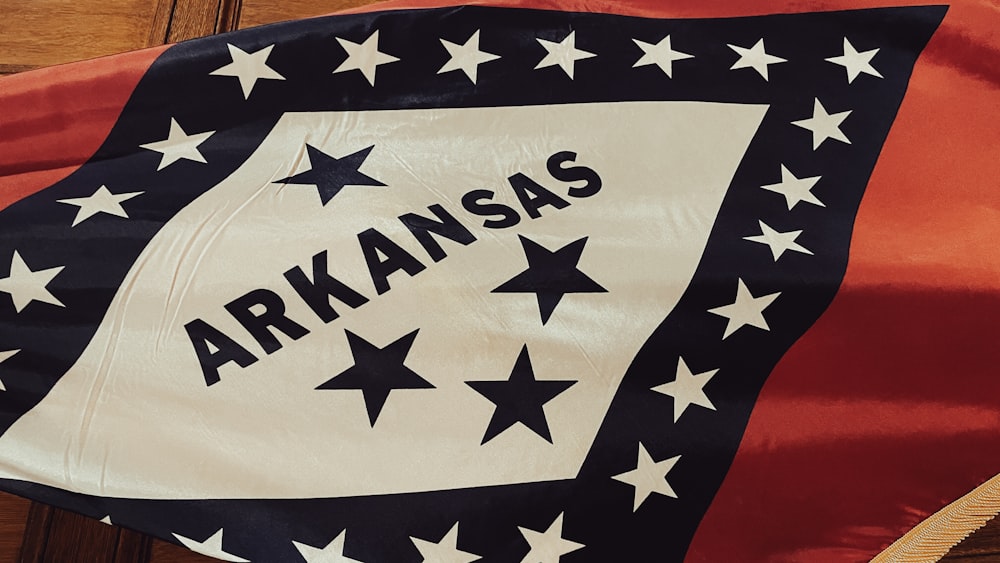 a flag with the name of the state of arkansas