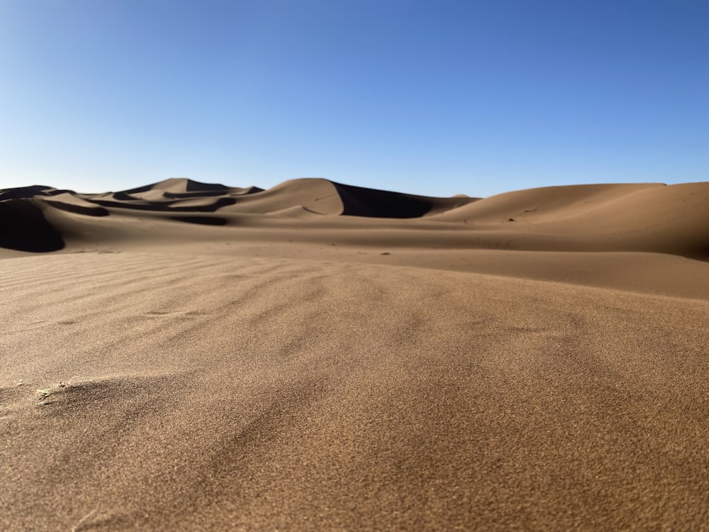 Une zone sablonneuse avec un ciel bleu en arrière-plan