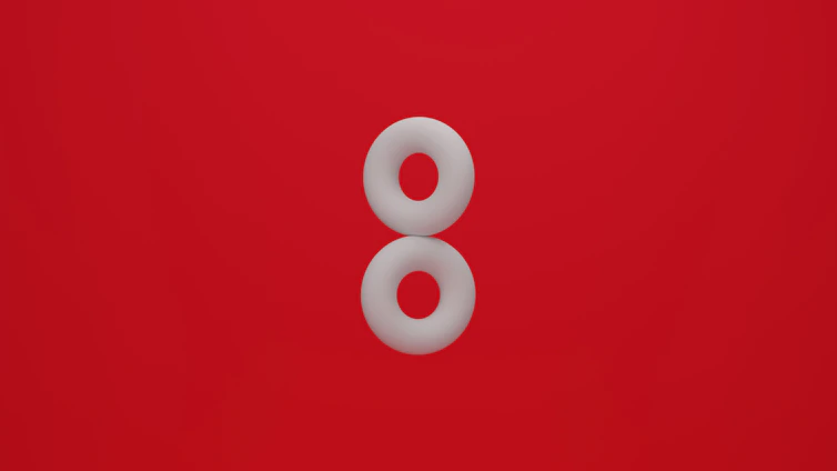a number eight on a red background