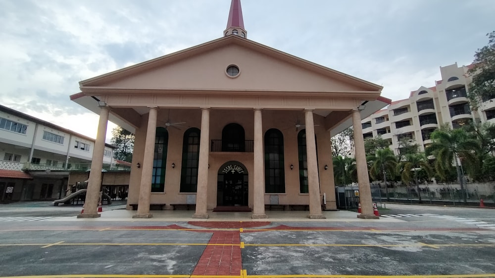 a church with a steeple on top of it