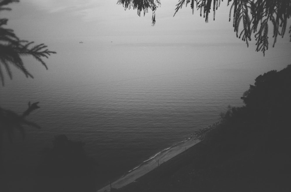 a black and white photo of a body of water