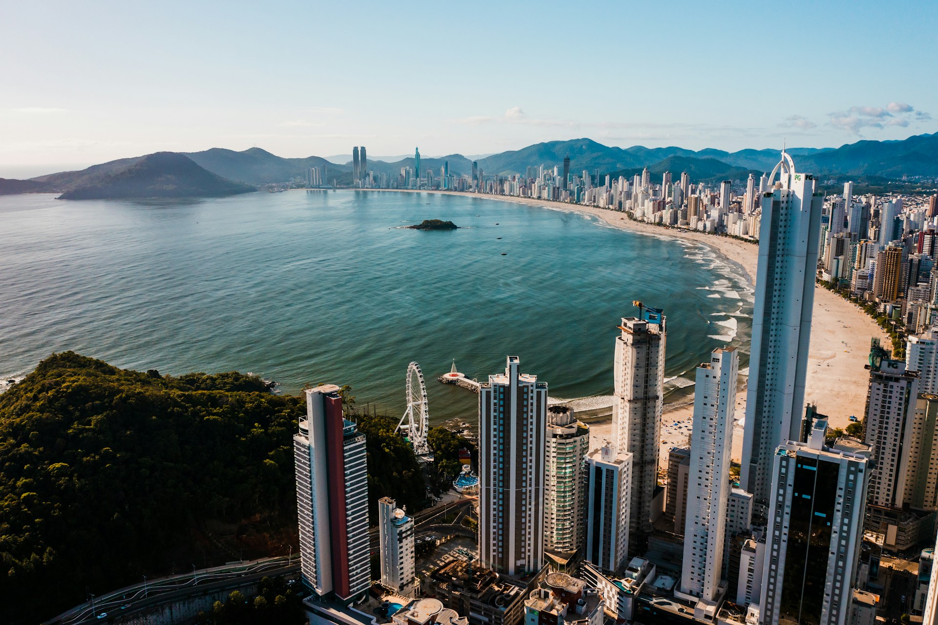 a large body of water surrounded by tall buildings