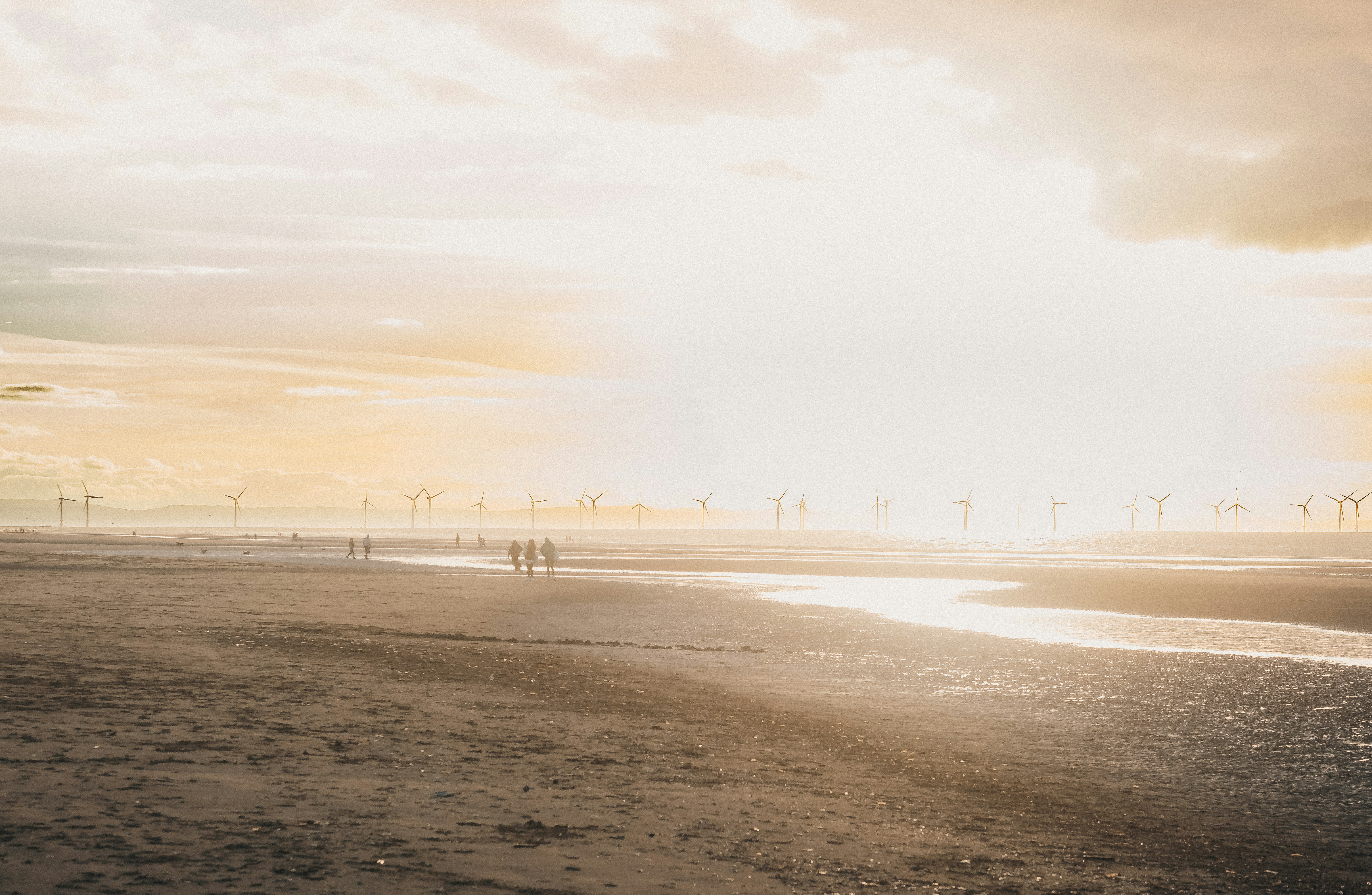 a group of people standing on top of a sandy beach
