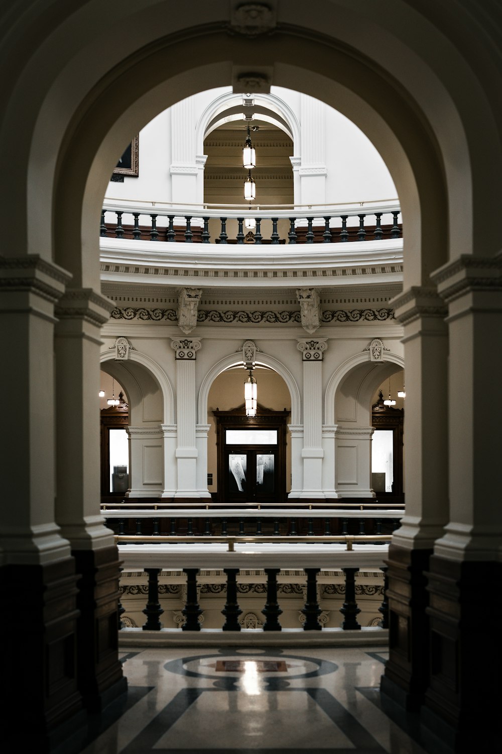 a view of a building through an archway