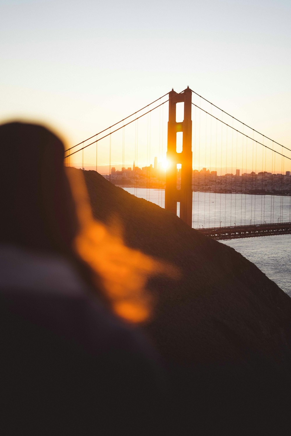 a person standing in front of the golden gate bridge