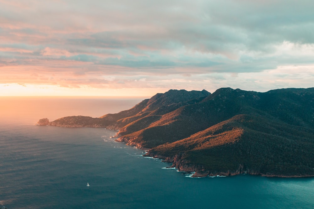 an aerial view of a large body of water